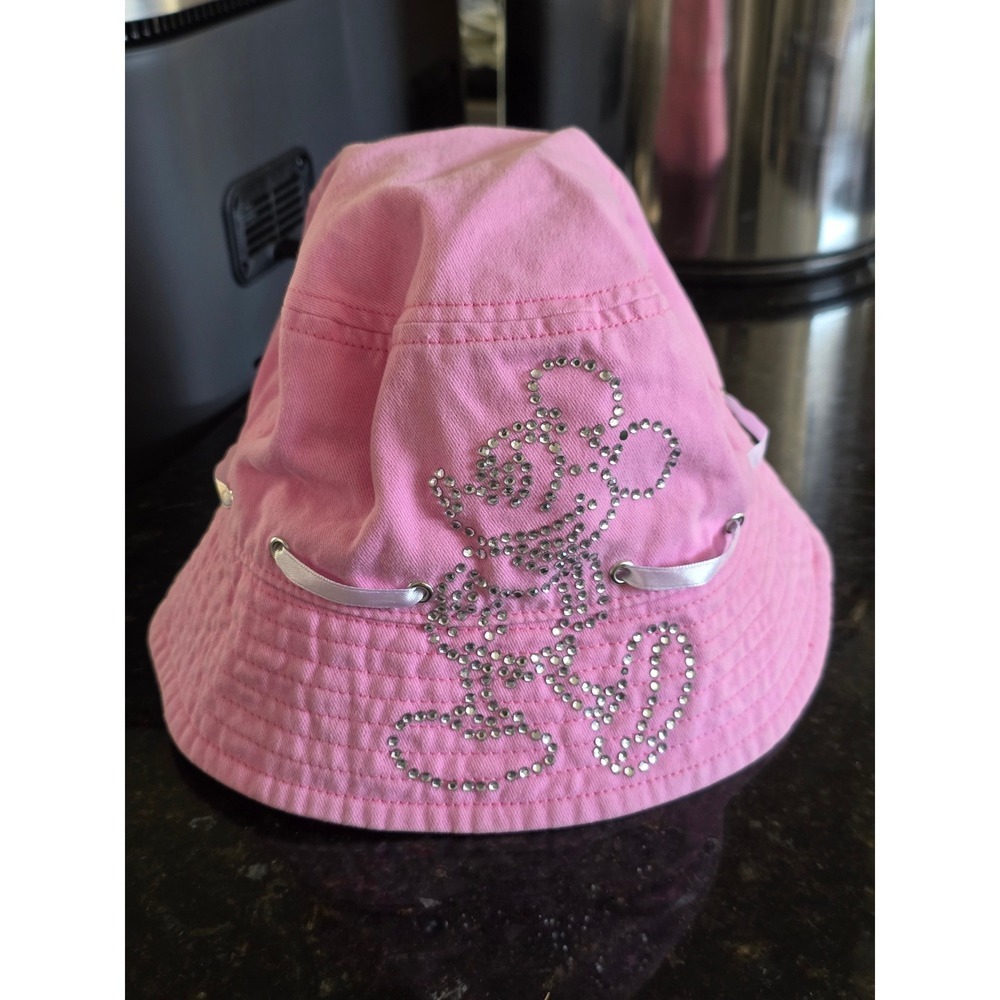 Walt Disney World Pink Rhinestone Mickey Mouse Ribbon Bucket Hat Onesize